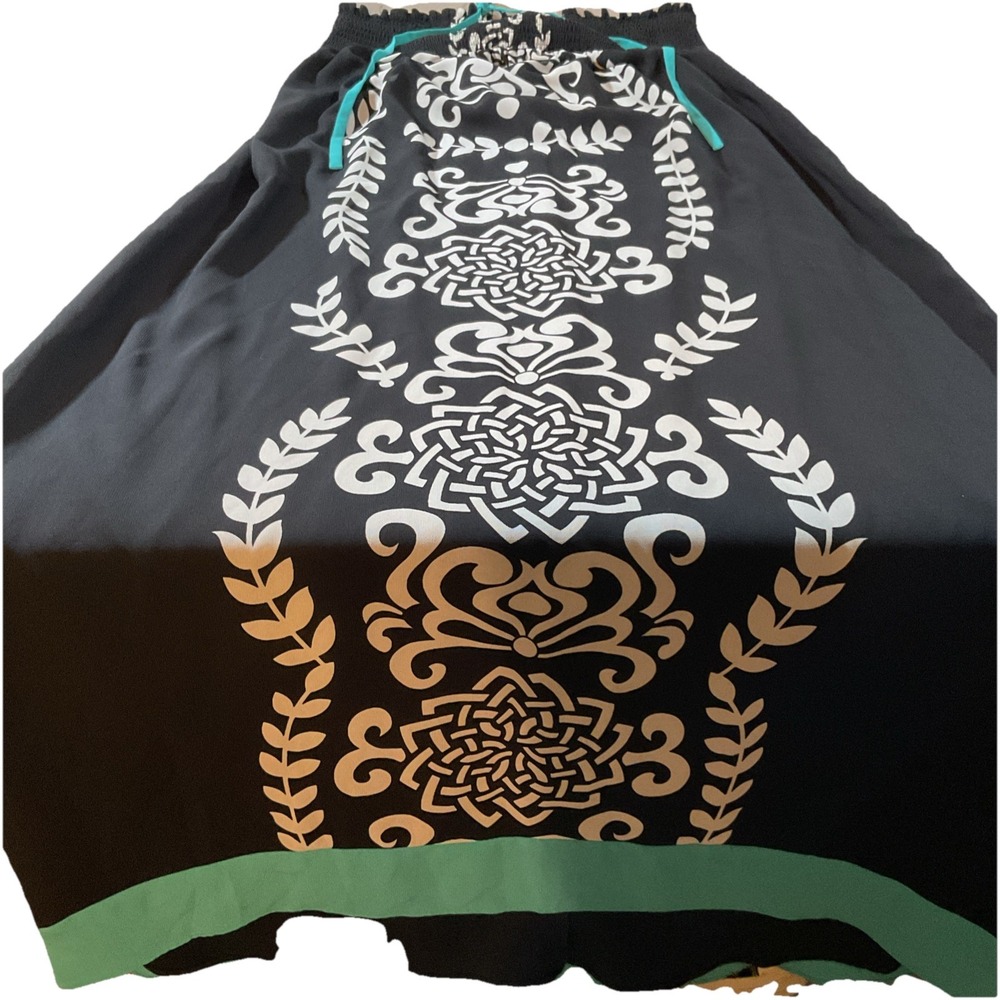 Nicole by Nicole Miller Black & White w/Teal Tie Strap Ruched Bust Long Sz 8 J51
